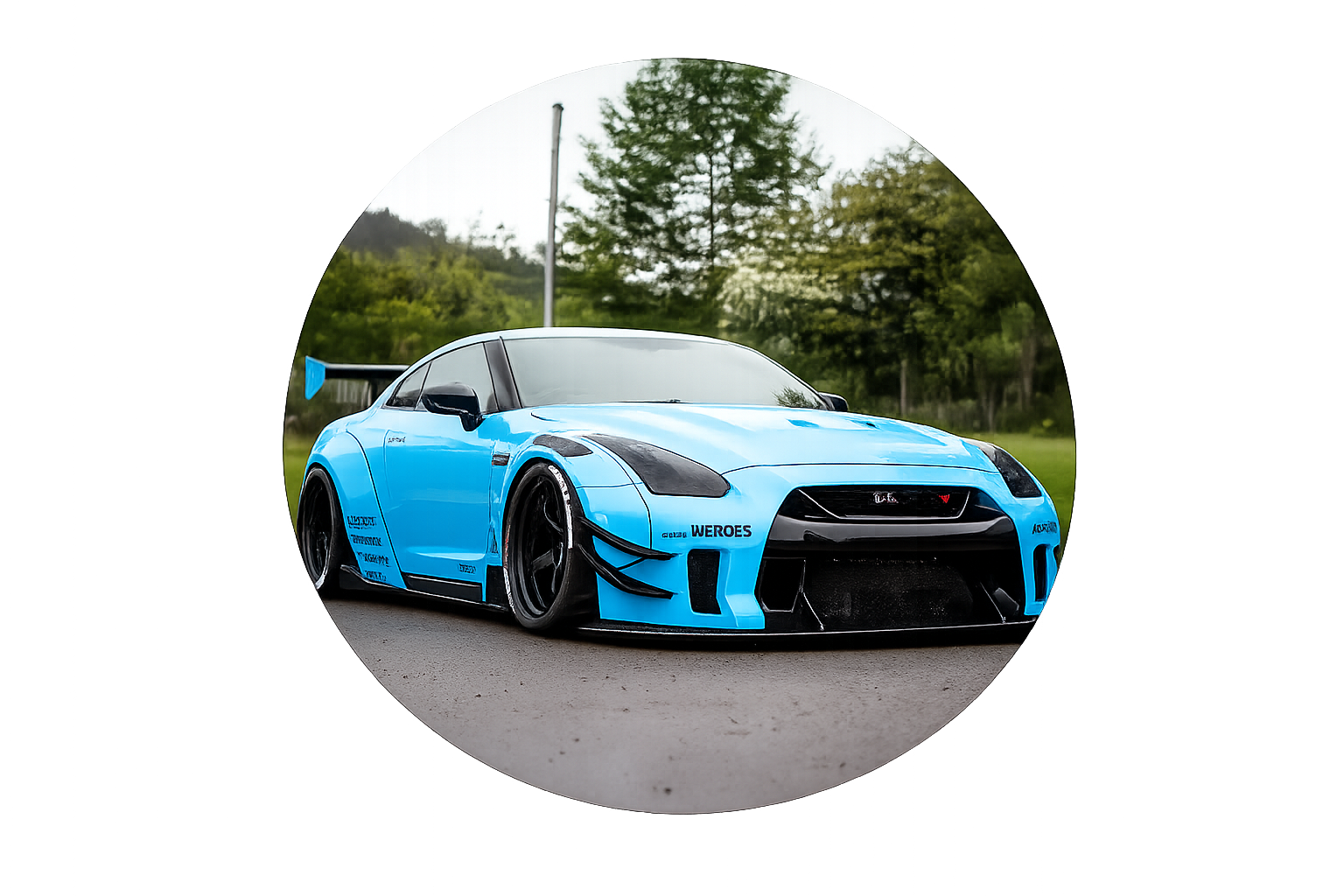 Light blue Nissan GT-R on road